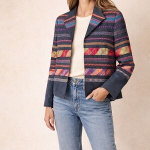 Multicolor Woven Embroidered Stripes Coldwater Creek Petite Jacket – Size 10P